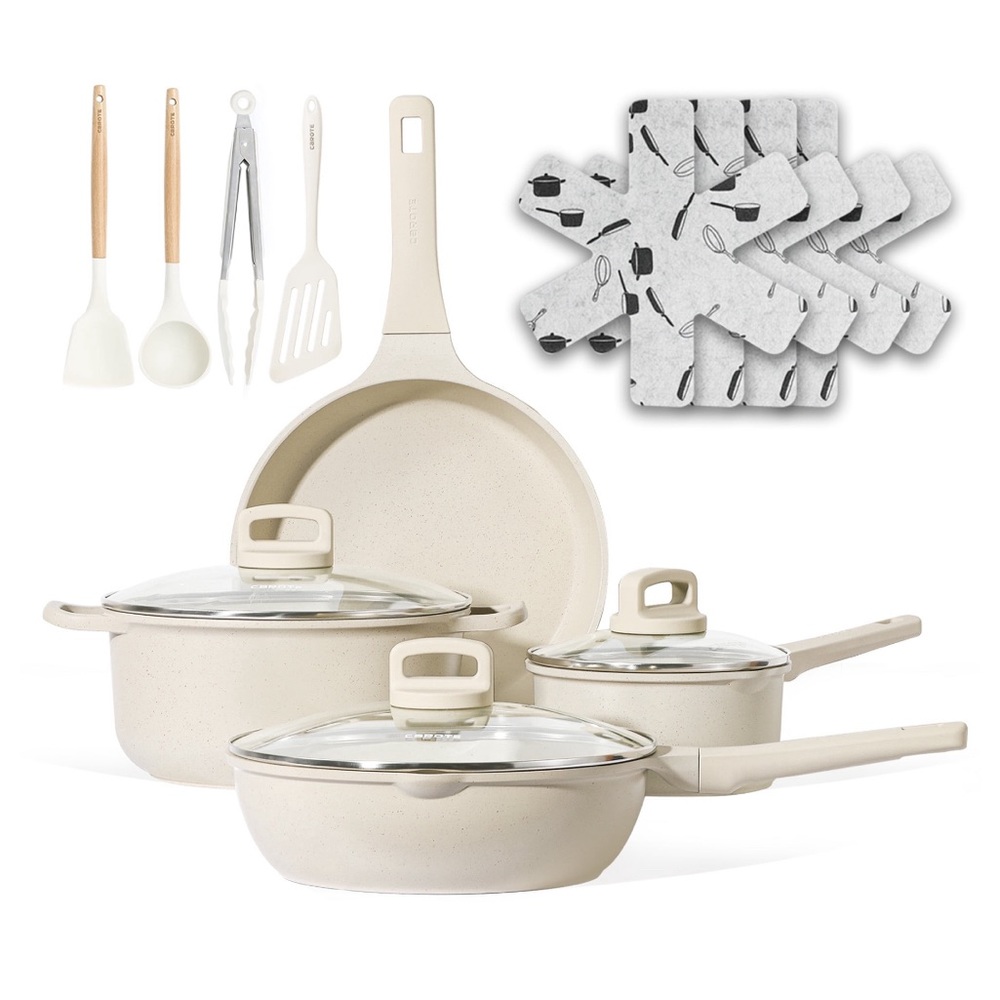 New Carote Nonstick/nontoxic Pots and Pans 15 Pcs Induction Kitchen Cookware Set